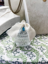 Load image into Gallery viewer, Small Crystal Lidded Dish Light Blue Mary with Cream Ribbon-The Gilded Mosquito by Lisa Leger
