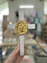 Load image into Gallery viewer, White Wood crosses with design with hangers - Sacred Designs
