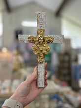 Load image into Gallery viewer, Wood crosses in white with design with hangers - Sacred Designs
