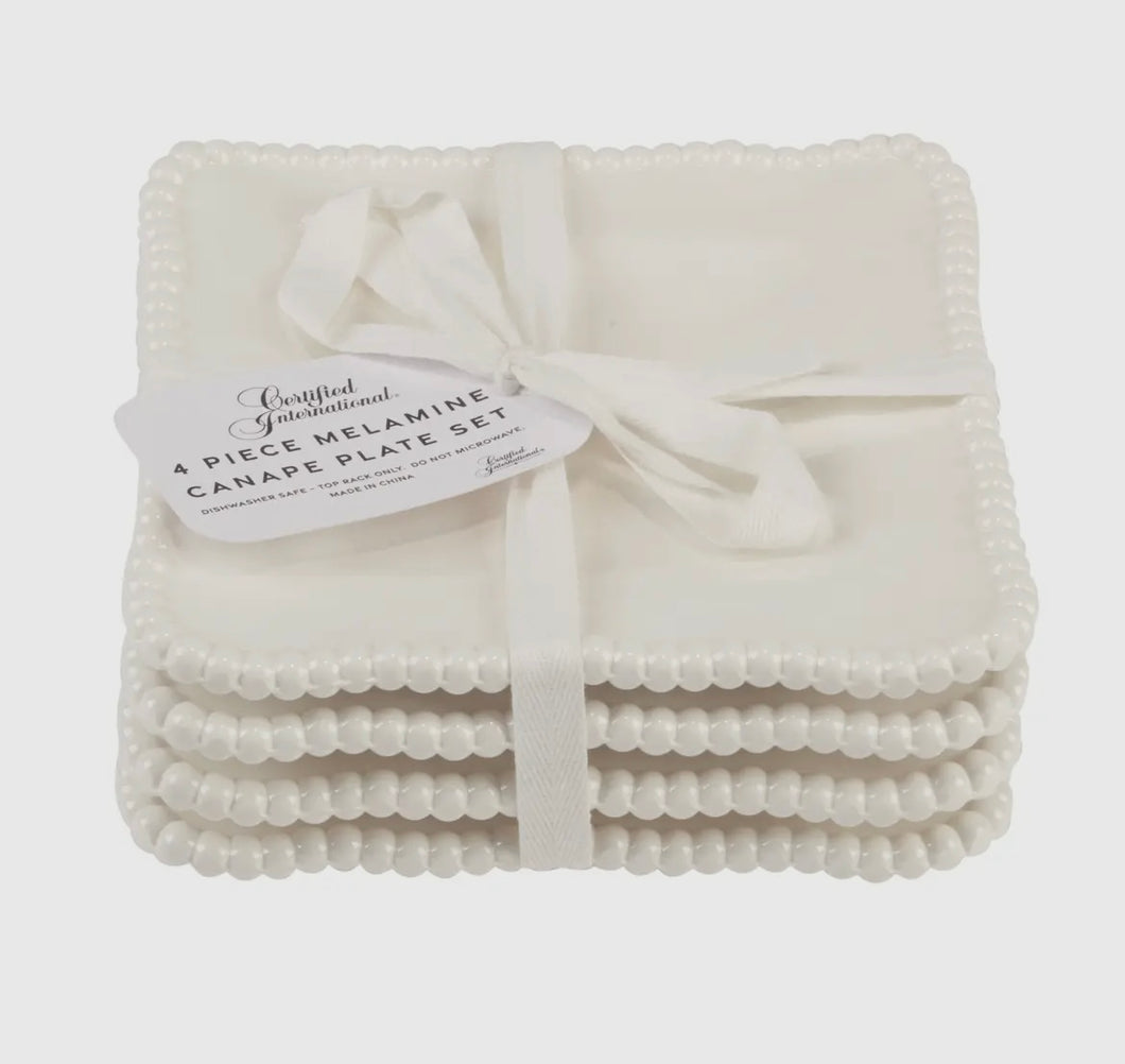 Set of 4 a Perlette Gift Cream Melamine Squarecanape Plates - KOF