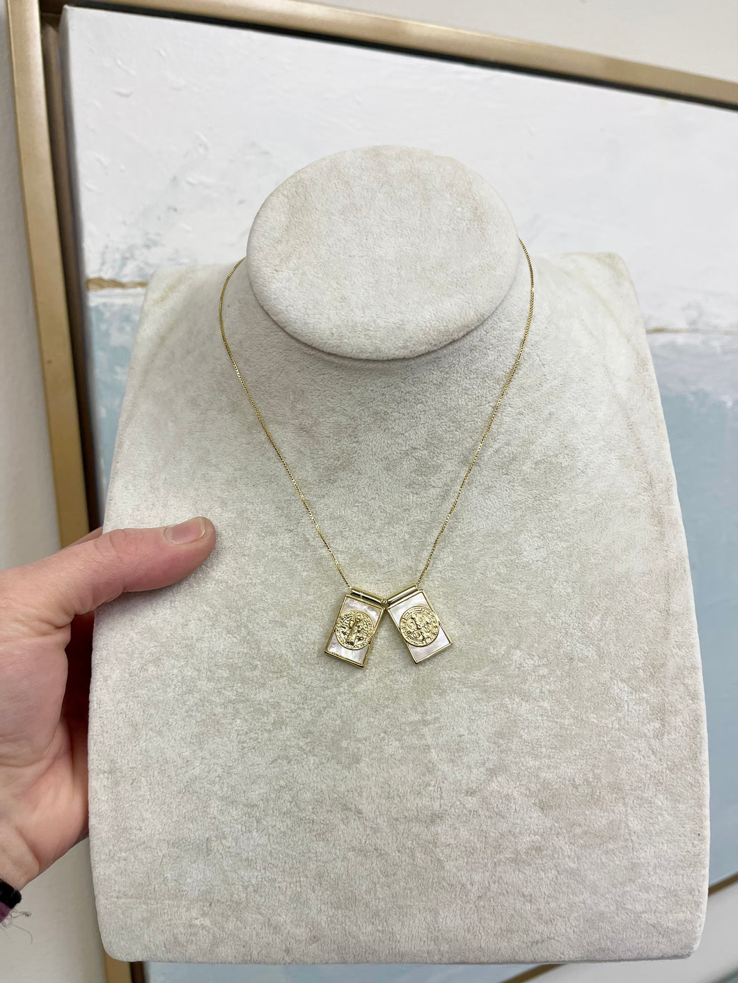 Mother of Pearl  St Benedict Necklace- Sanctify by Jamie Hanks