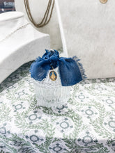 Load image into Gallery viewer, Small Crystal Lidded Dish Navy and Gold Mary with Navy Ribbon-The Gilded Mosquito by Lisa Leger
