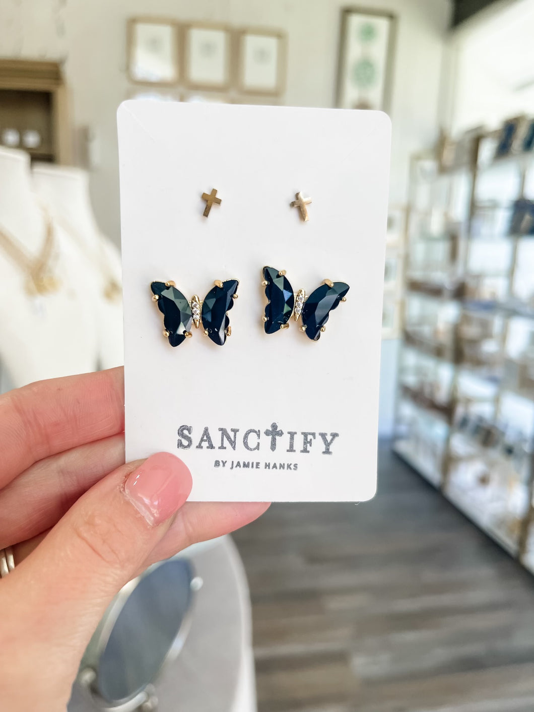 Black Cross Butterfly Earring Set-Sanctify by Jamie Hanks