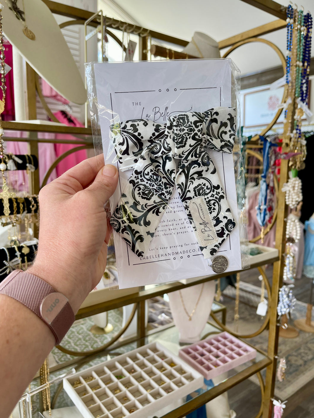 The La Belle Blessing Sash - black and white floral - La Belle Handmade Co.