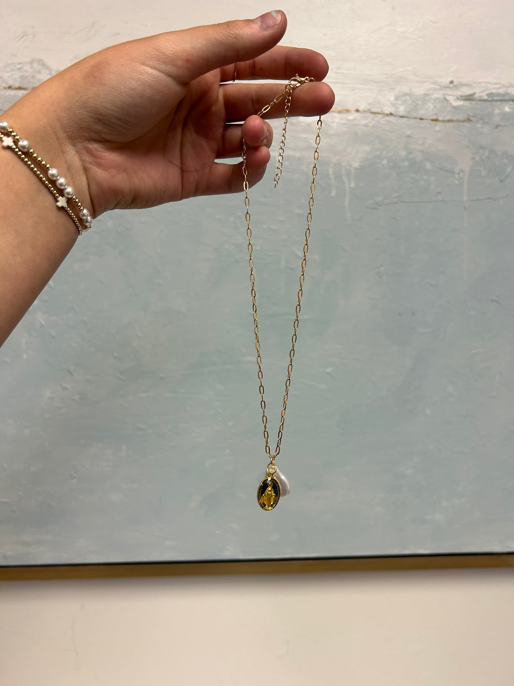 Blue Mary with pearl Necklace- The Gilded Mosquito