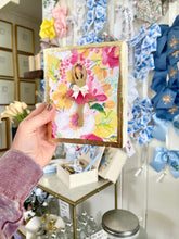 Load image into Gallery viewer, Ballerina on pink and yellow flowers backed on trimmed gold leaf wood- Christina Yeager Designs
