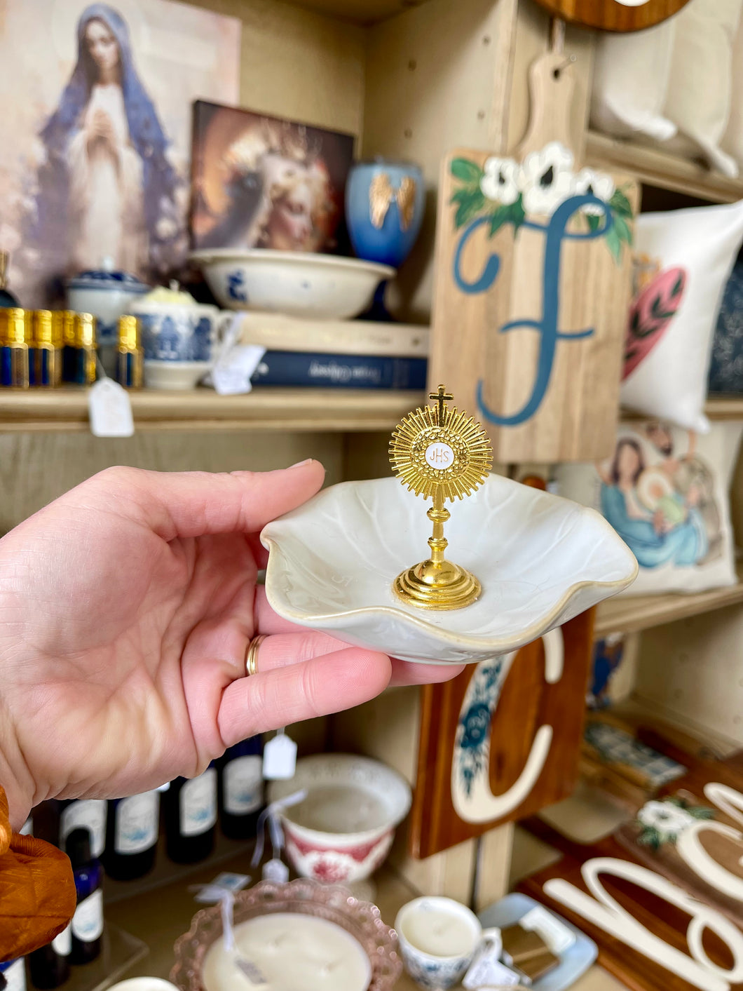 Eucharist White Scalloped Jewlery/Rosary Dish -Grace and Mercy Company by Ginger