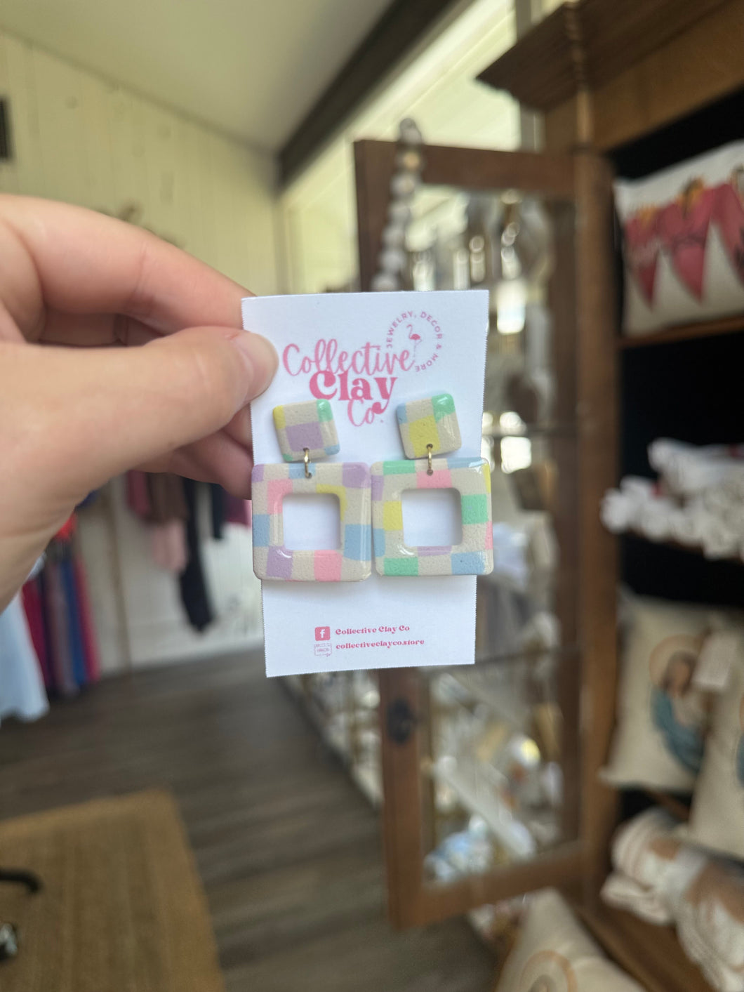 Spring Checker Dangle Variety (Square, Arch, Wavy) Earings -Collective Clay by Julie Schrader