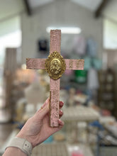 Load image into Gallery viewer, Wood crosses with Mary design with hangers - Sacred Designs
