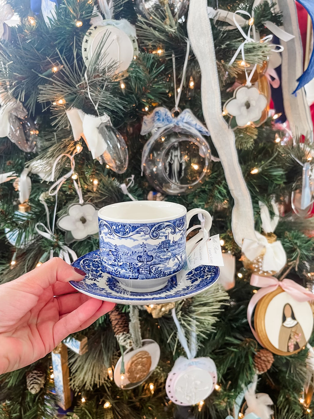 Blue and white teacup with saucer - louisiana moon scented candle -Belle Reve Designs by Megan Gatte