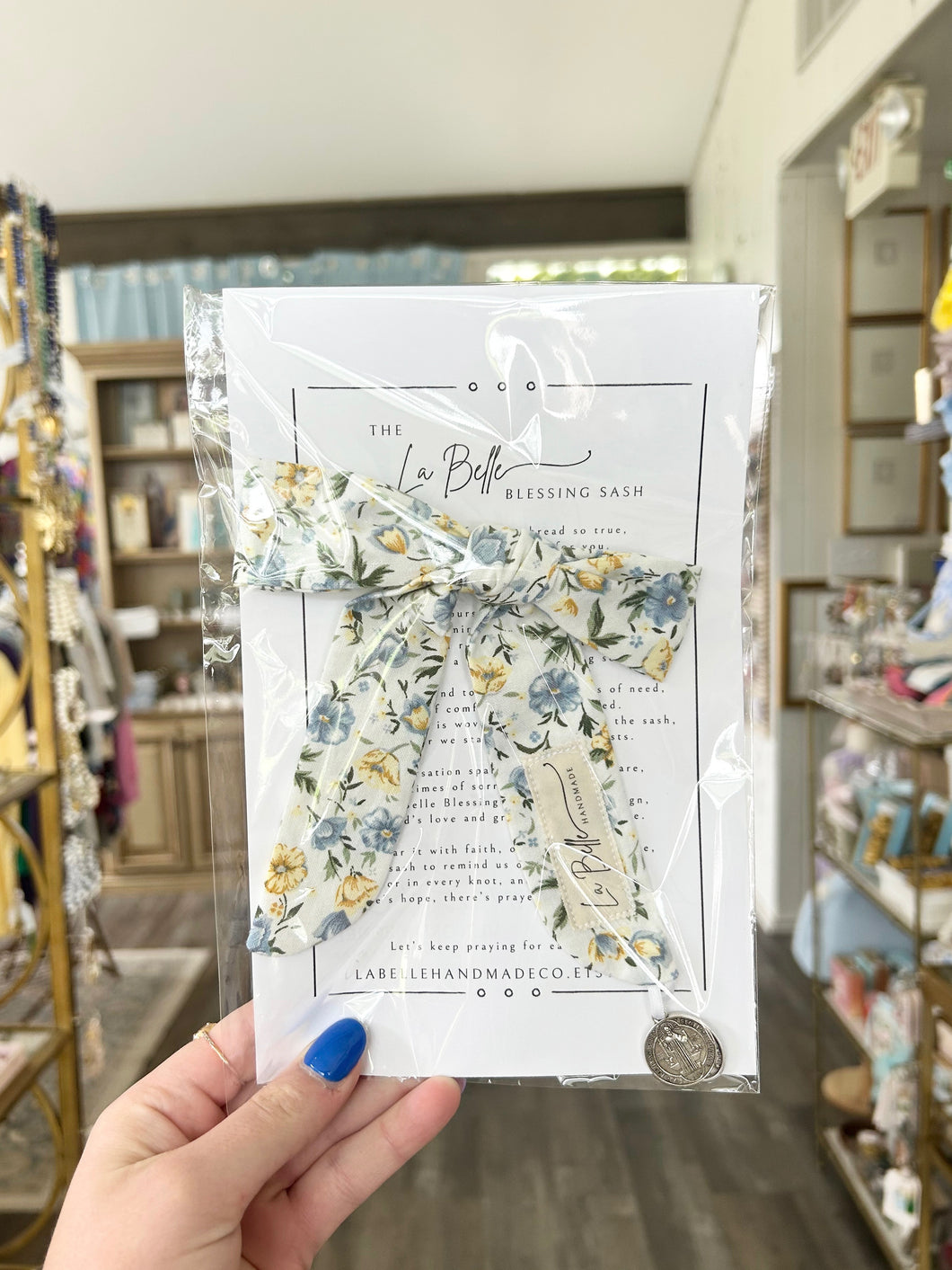 The La Belle Blessing Sash - yellow and blue floral- La Belle Handmade Co.