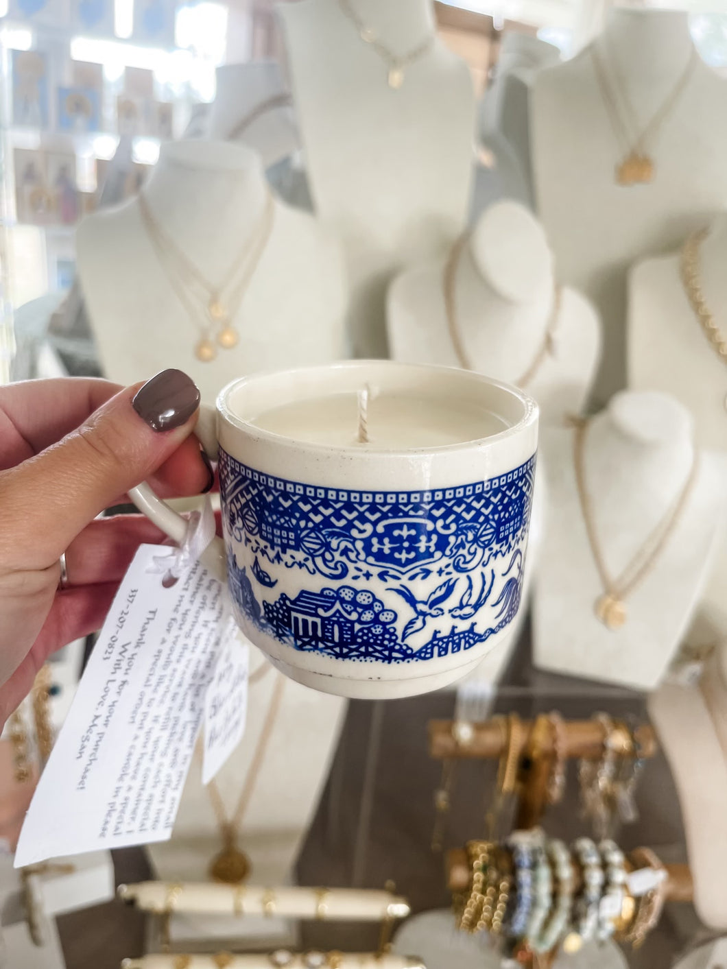 String of Pearls Blue and White Tea Cup D scented candle-Belle Reve Designs by Megan Gatte