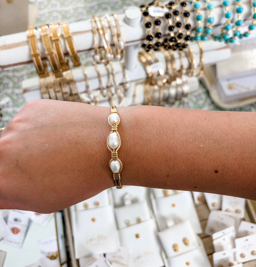 3 pearl all gold  bracelet- Q’s Jewelry Design