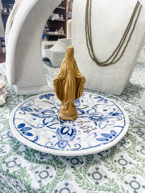 Large Virgin Mary Jewlery/Rosary Dish Blue and White-Grace and Mercy Company by Ginger