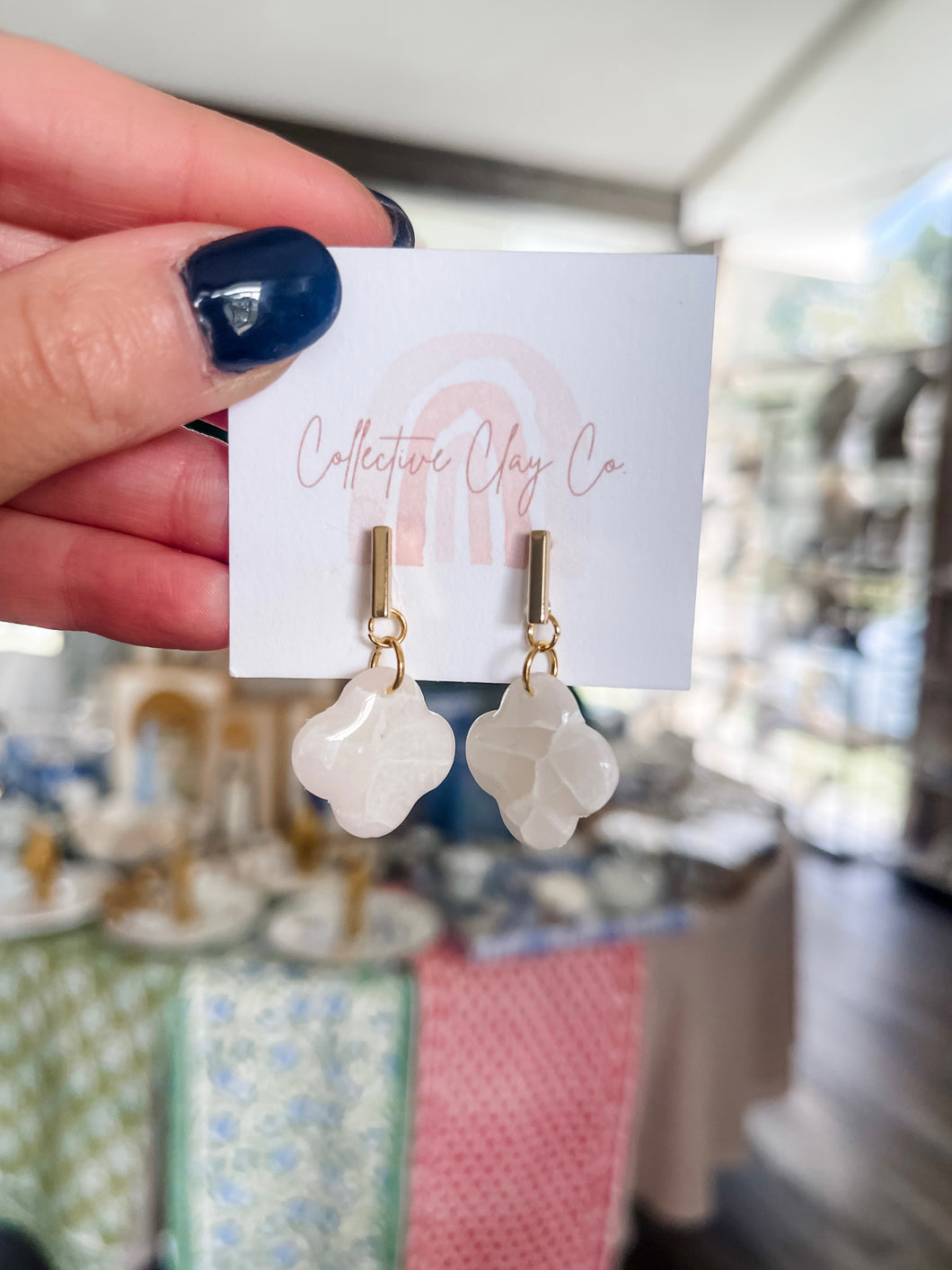 White marble dangle clover-Collective Clay by Julie Schrader