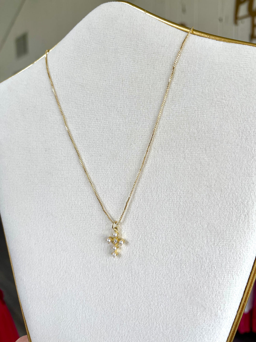 Dainty pearl cross Necklace- Sanctify by Jamie Hanks