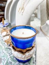 Load image into Gallery viewer, Last Supper Intaglio on Blue Glass String of Pearls scented candle-Belle Reve Designs by Megan Gatte
