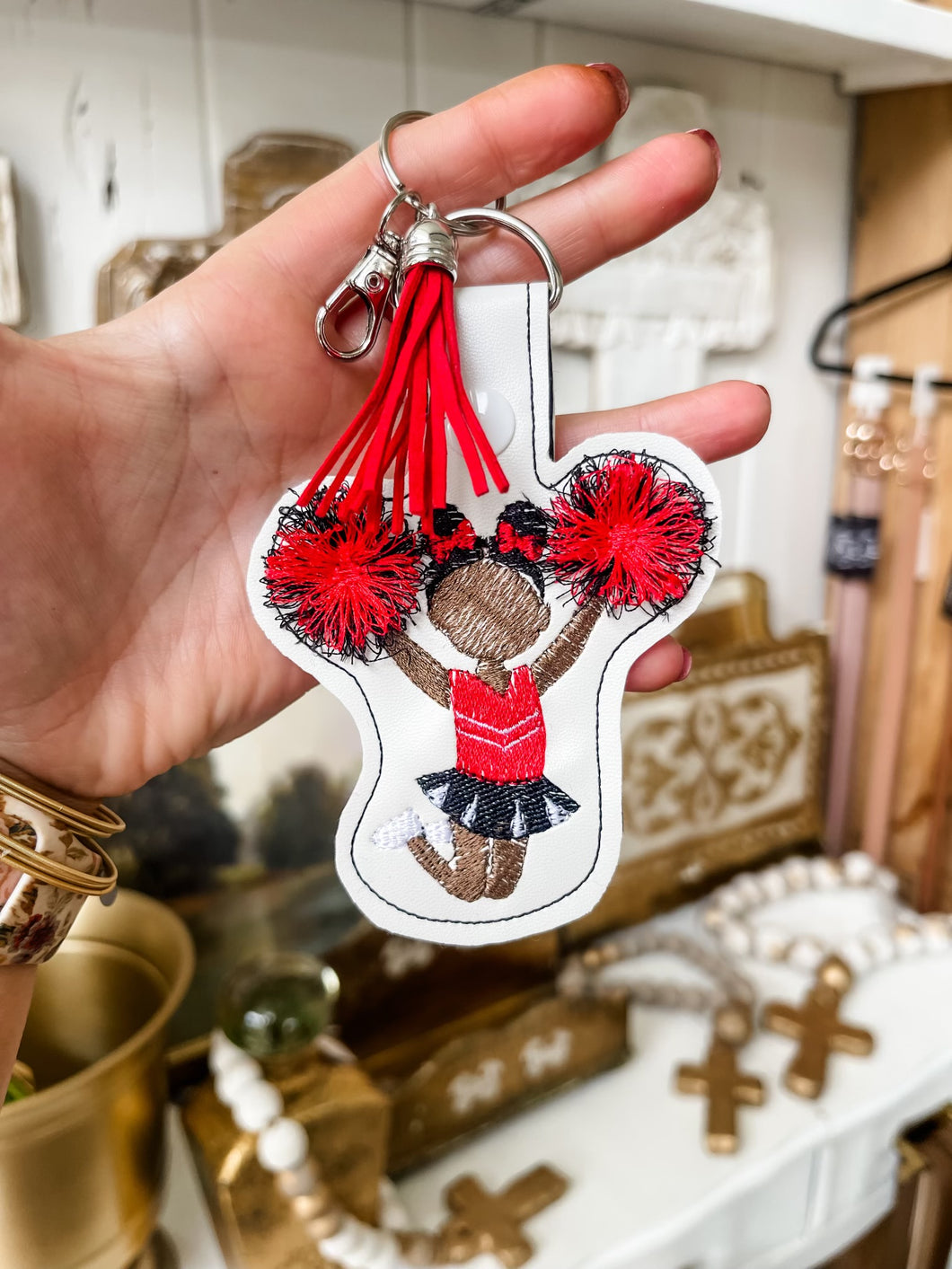 Cheerleader Keychain (Black and Red)-Toupelo Crafts by Peyton Toups