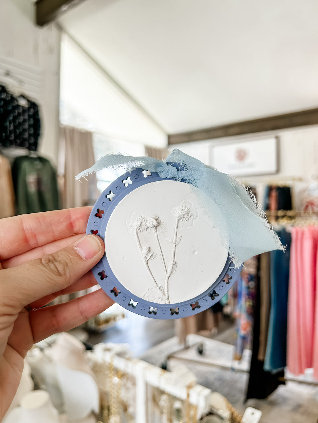 Blue Botanical Ornament -YSF Intaglio Art