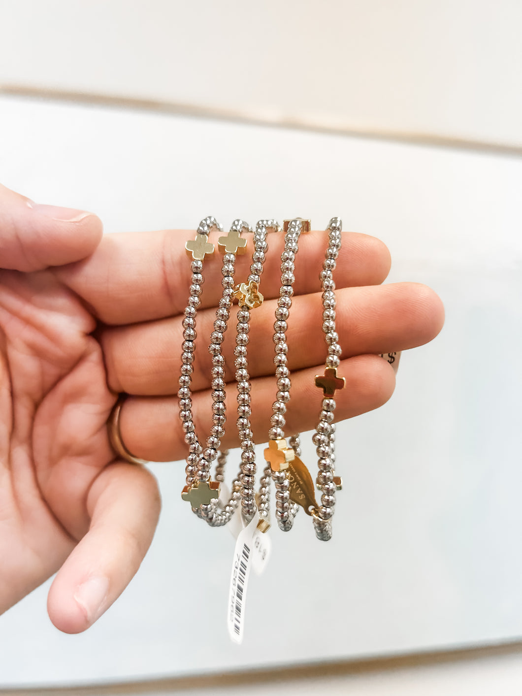 Silver bead with gold cross bracelet- Sanctify by Jamie Hanks