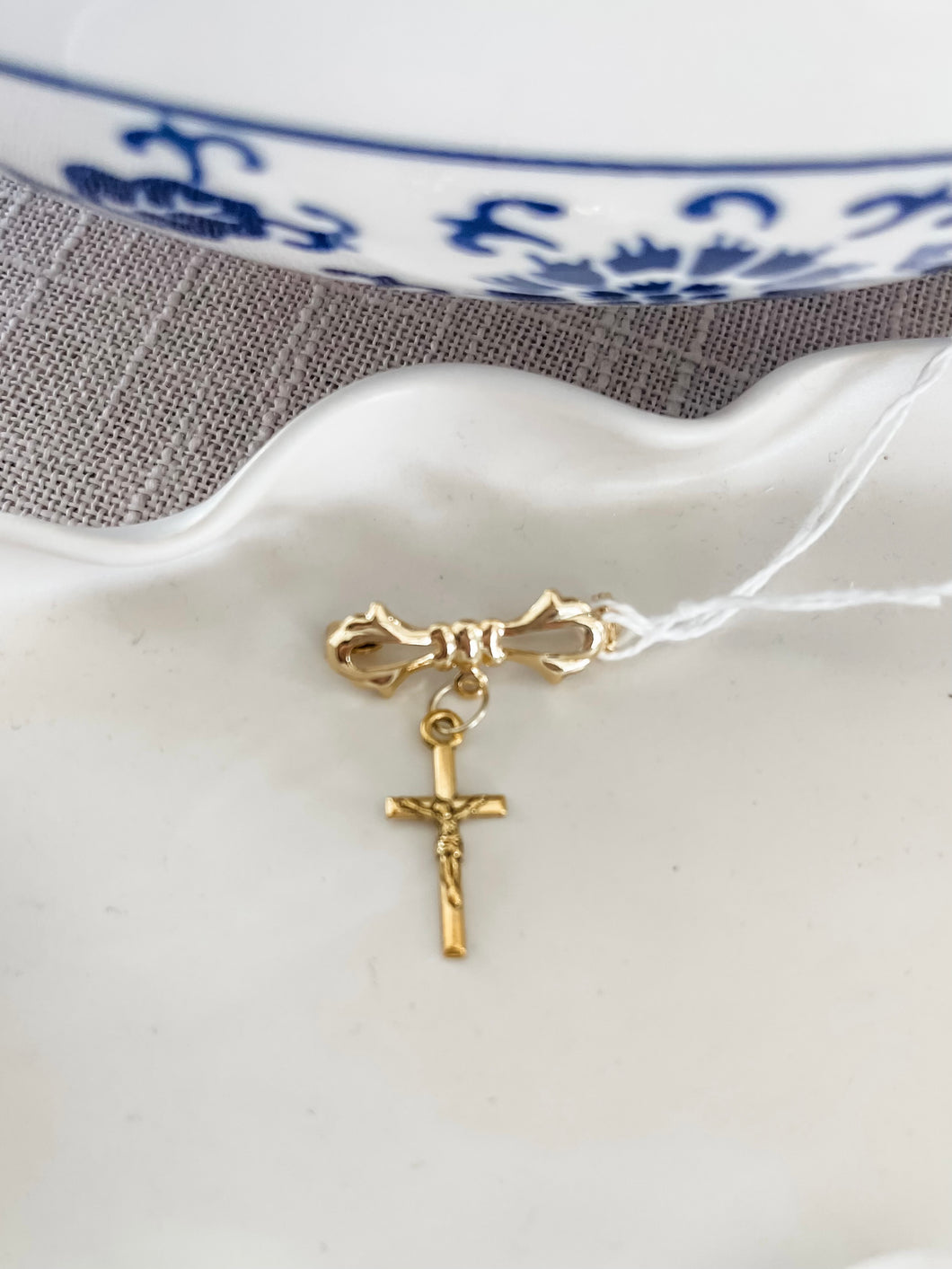 bow pin with crucifix- The Gilded Mosquito by Lisa Leger
