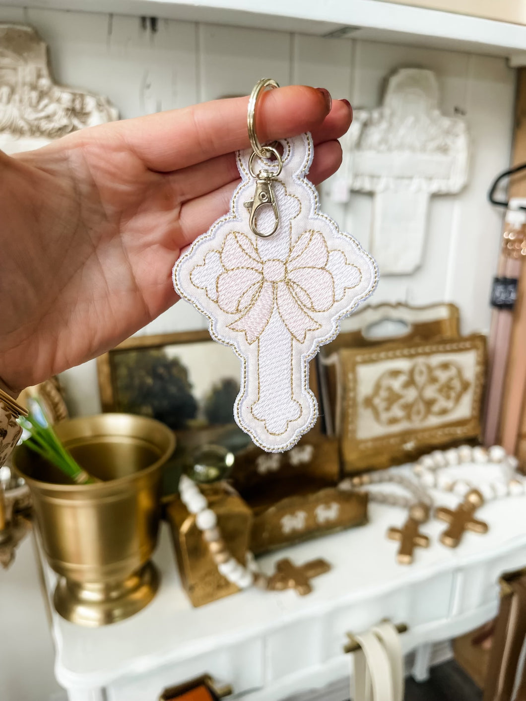 Cross Keychain Light Pink-Toupelo Crafts by Peyton Toups