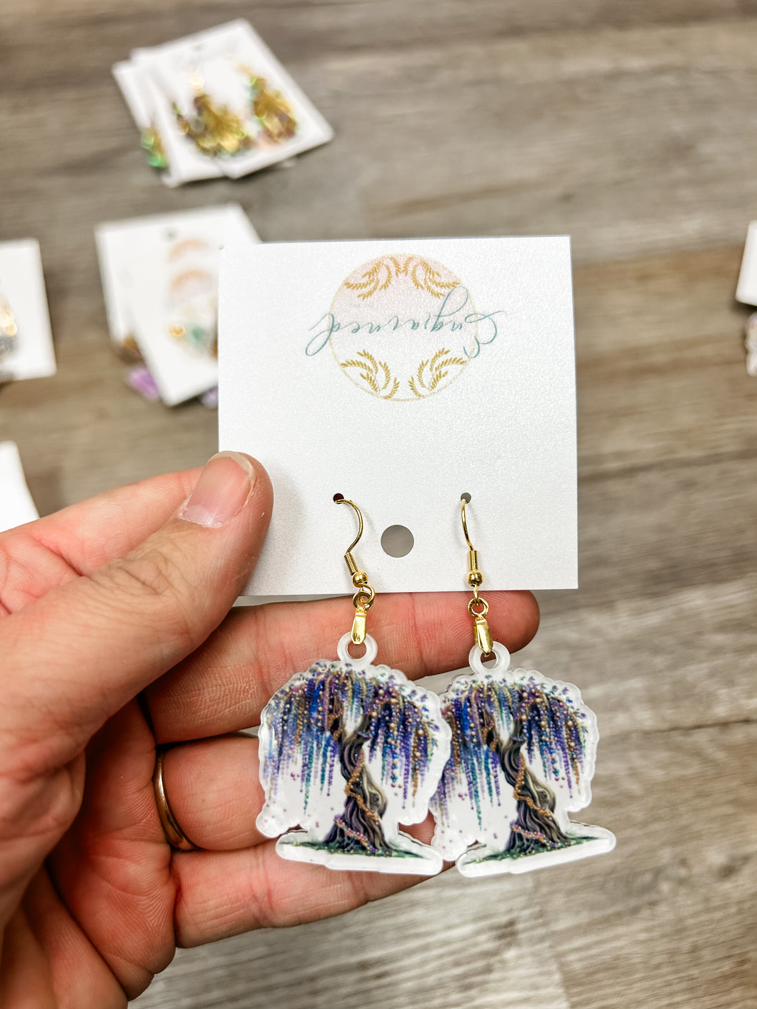 Bead tree Mardi Gras earrings- Engrained