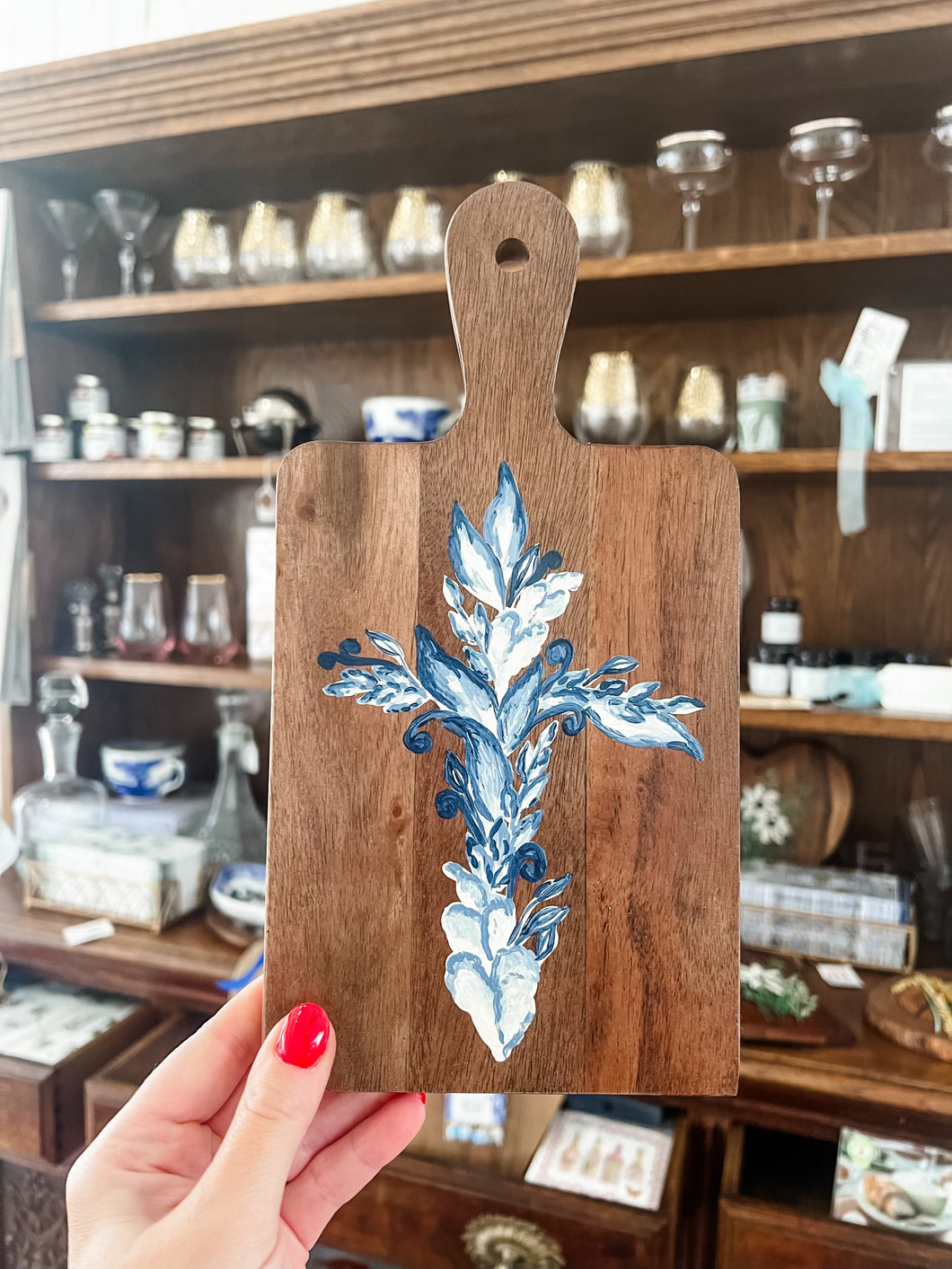 Blue and white cross - small - Hand painted Charcuterie Board-Sincerely, Emma