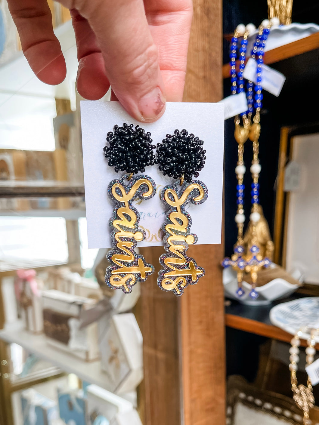 Black and Gold Saints Earrings - Engrained