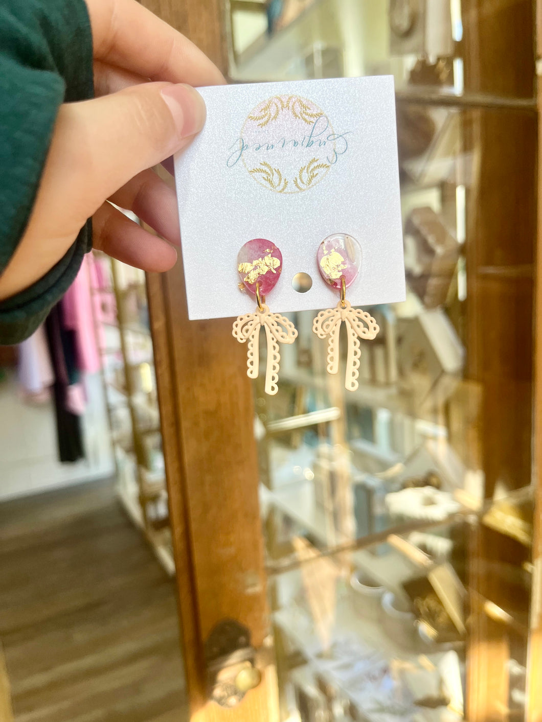 Pink and Gold Foil Bow Earrings- Engrained