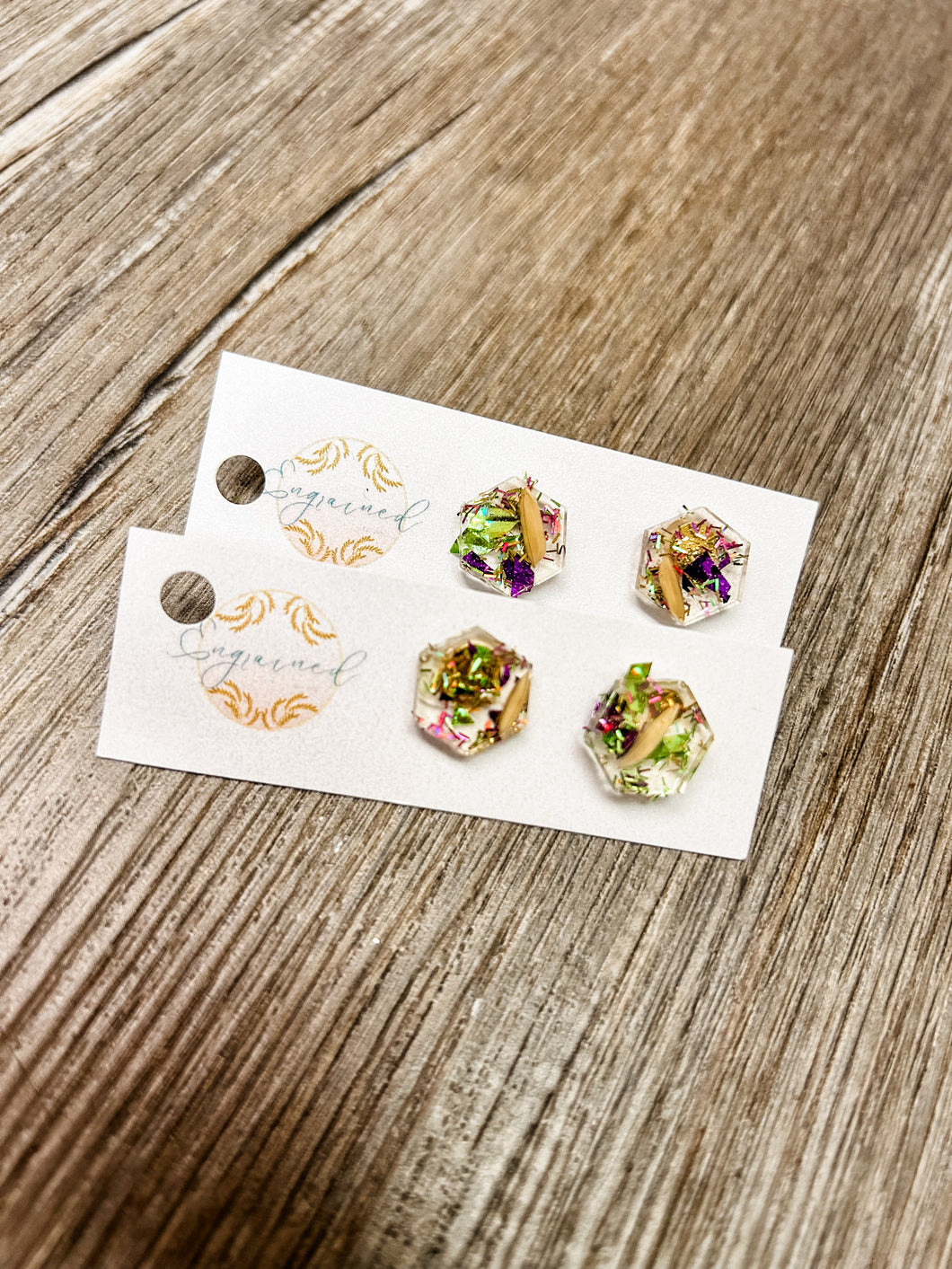 Assorted rice studs - Mardi Gras earrings- Engrained