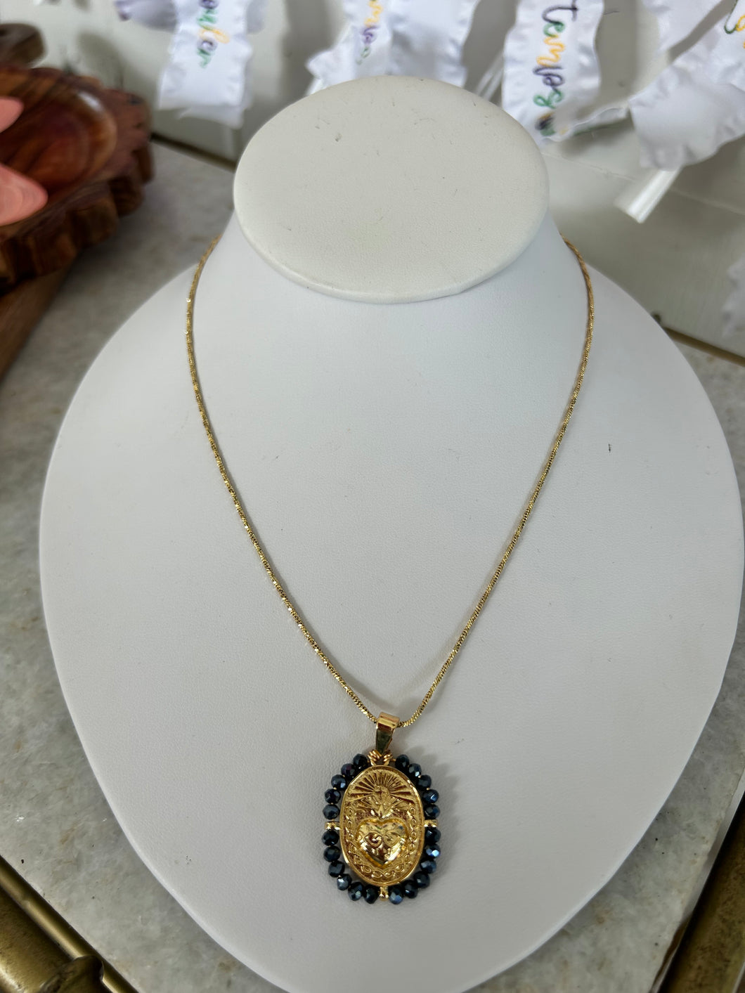 Navy heart of Jesus Necklace- Sanctify by Jamie Hanks