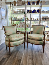 Load image into Gallery viewer, Custom antique green and gold striped chair set - set of 2
