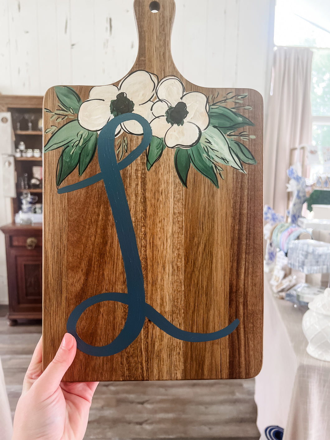 Hand painted Charcuterie Board - “L”- Sincerely, Emma