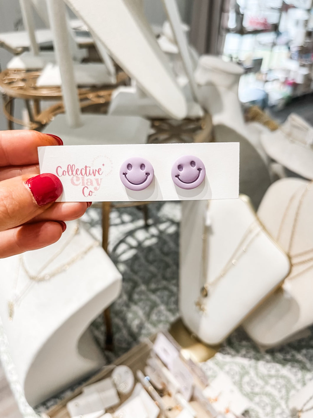 Purple Smily Face Studs-Collective Clay by Julie Schrader