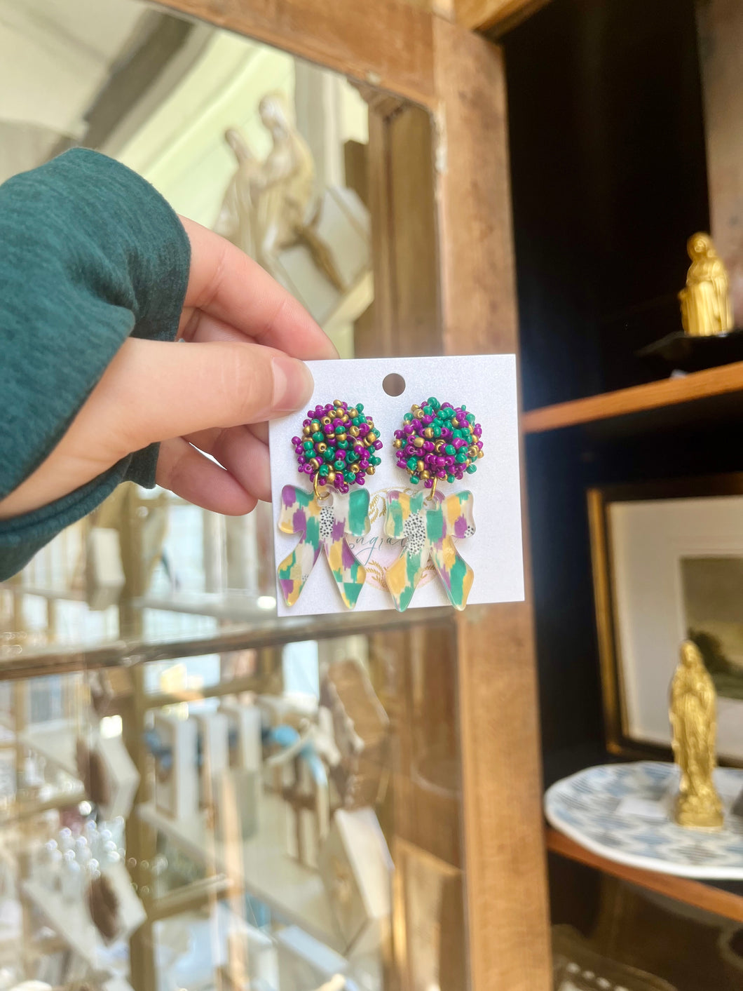 Mardi gras bow Earrings- Engrained