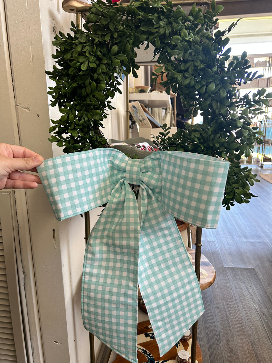 Mint plaid wreath bow - Toupelo Crafts