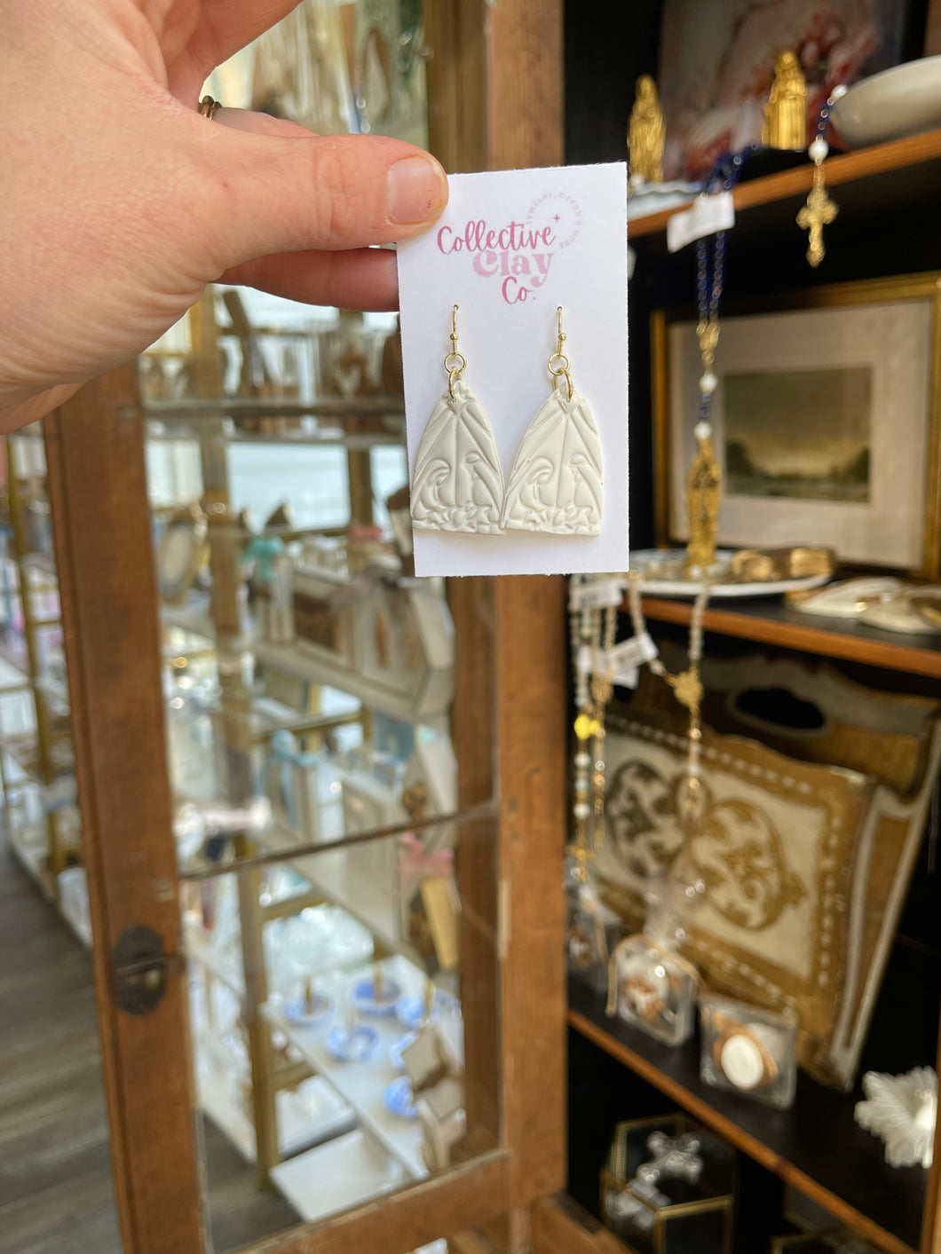 Nativity Triangle Dangle Earrings -Collective Clay by Julie Schrader