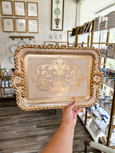 Load image into Gallery viewer, Florentine Carved Gilded Wood Rectangle Tray with Handles
