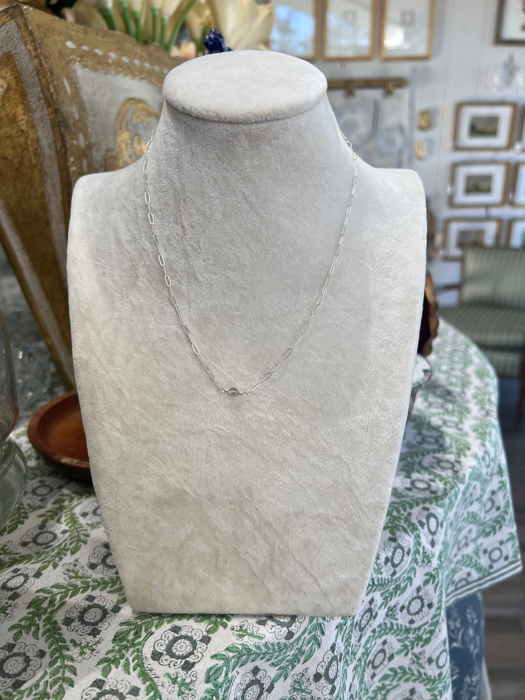 Mini Stone Necklace- Labradorite/Serling Silver-Elle belle Handmade