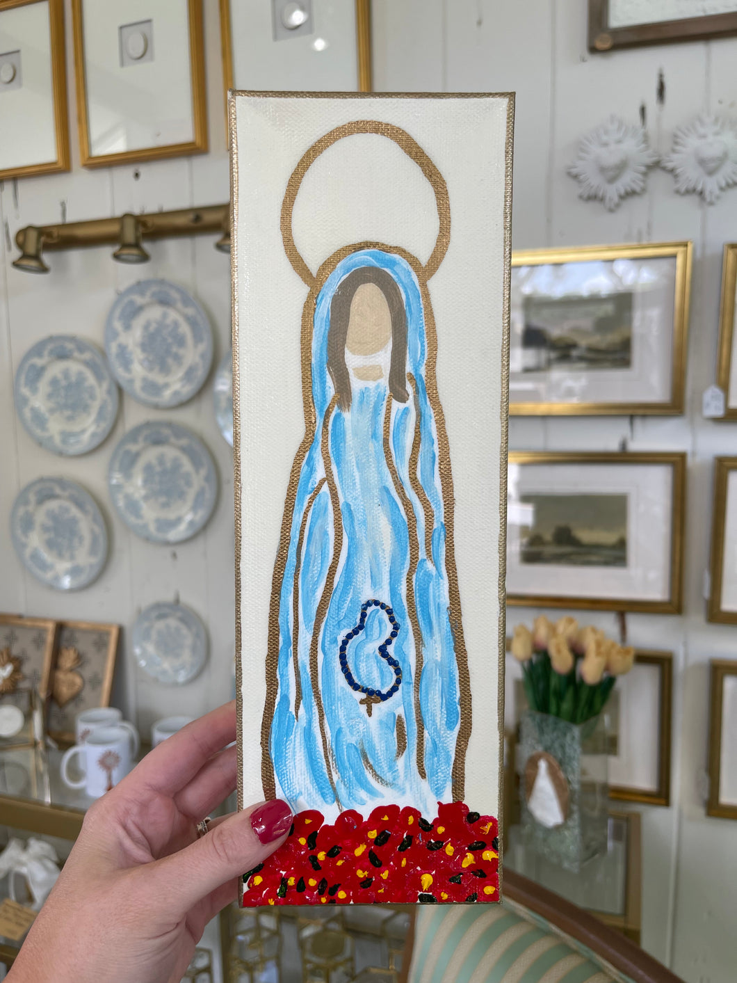 Mary with Rosary Large Canvas- Mae Mae Art by Maegan Hanna