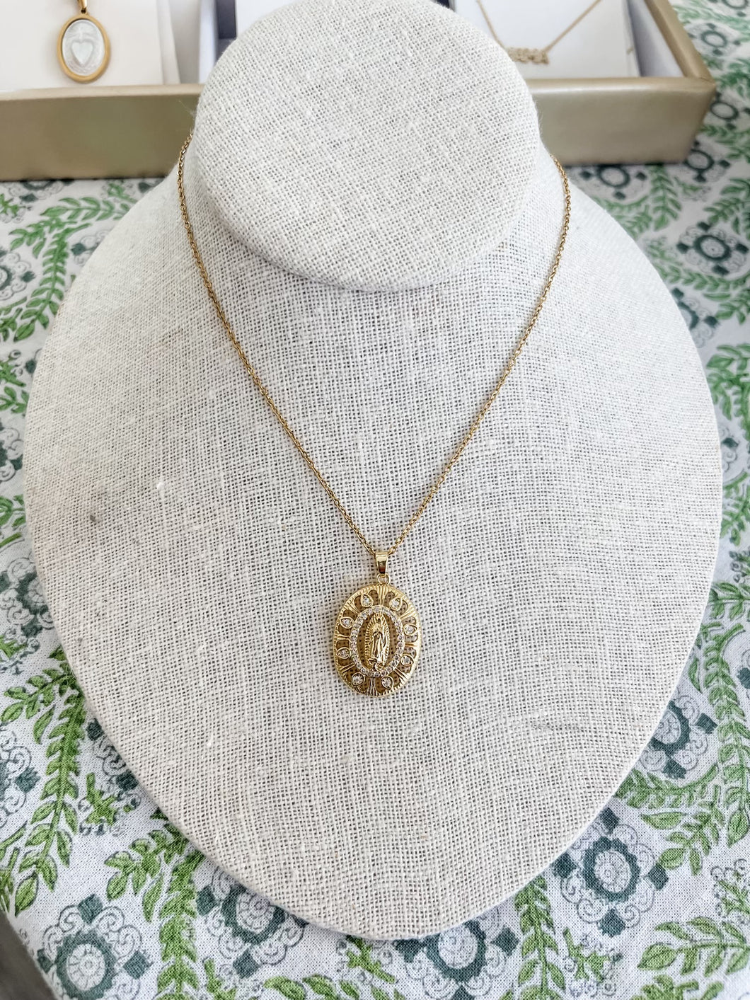 Oval Mary with Stones necklace-The Gilded Mosquito by Lisa Leger