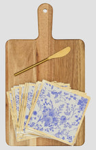 Load image into Gallery viewer, 14x8&quot; Acacia Board w/ Handle,
Gold Spreader, Blue&amp;White
Napkin set - EFN

