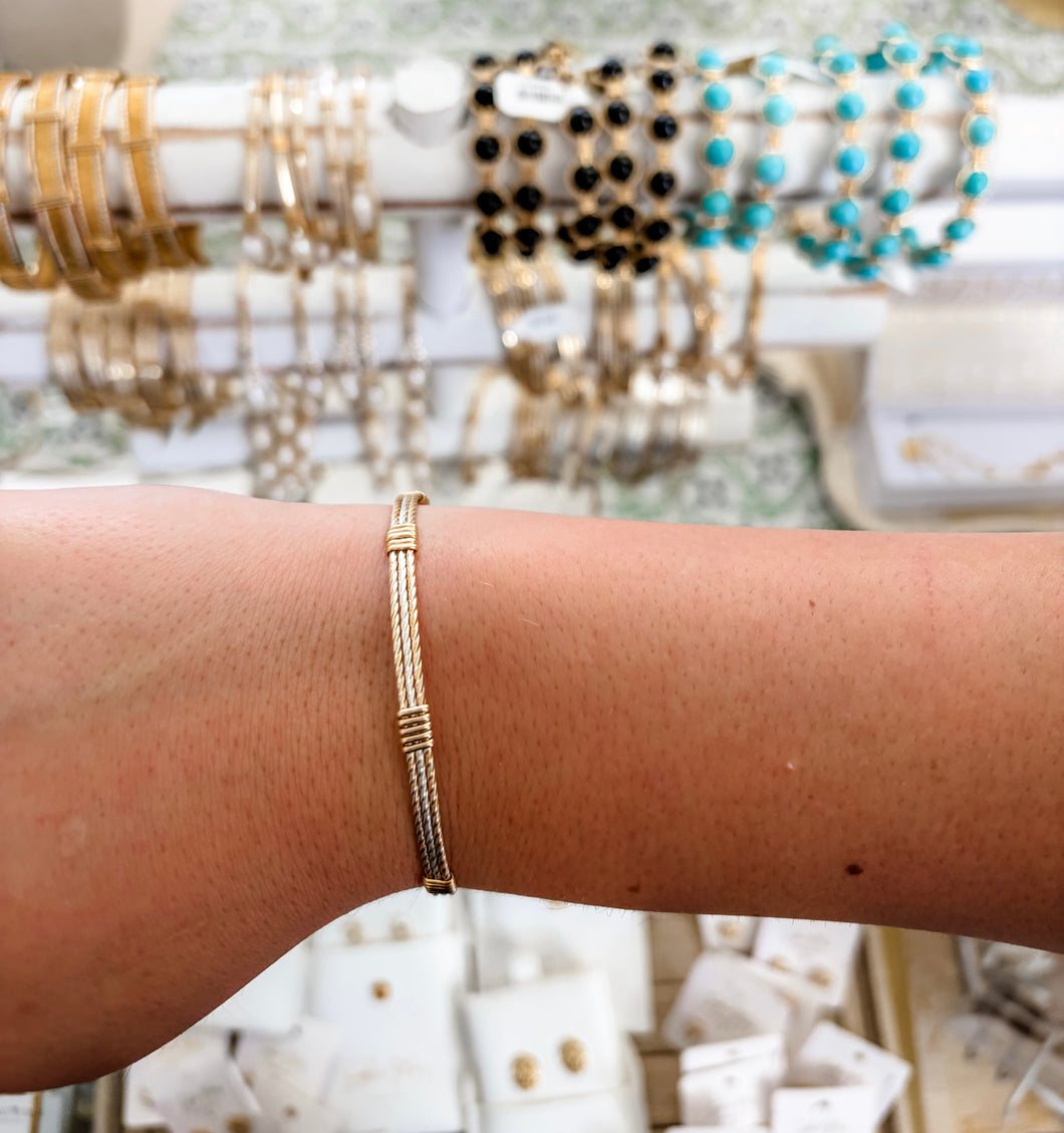 3 wire -2 gold twisted 1 middle silver twisted bracelet- Q’s Jewelry Design