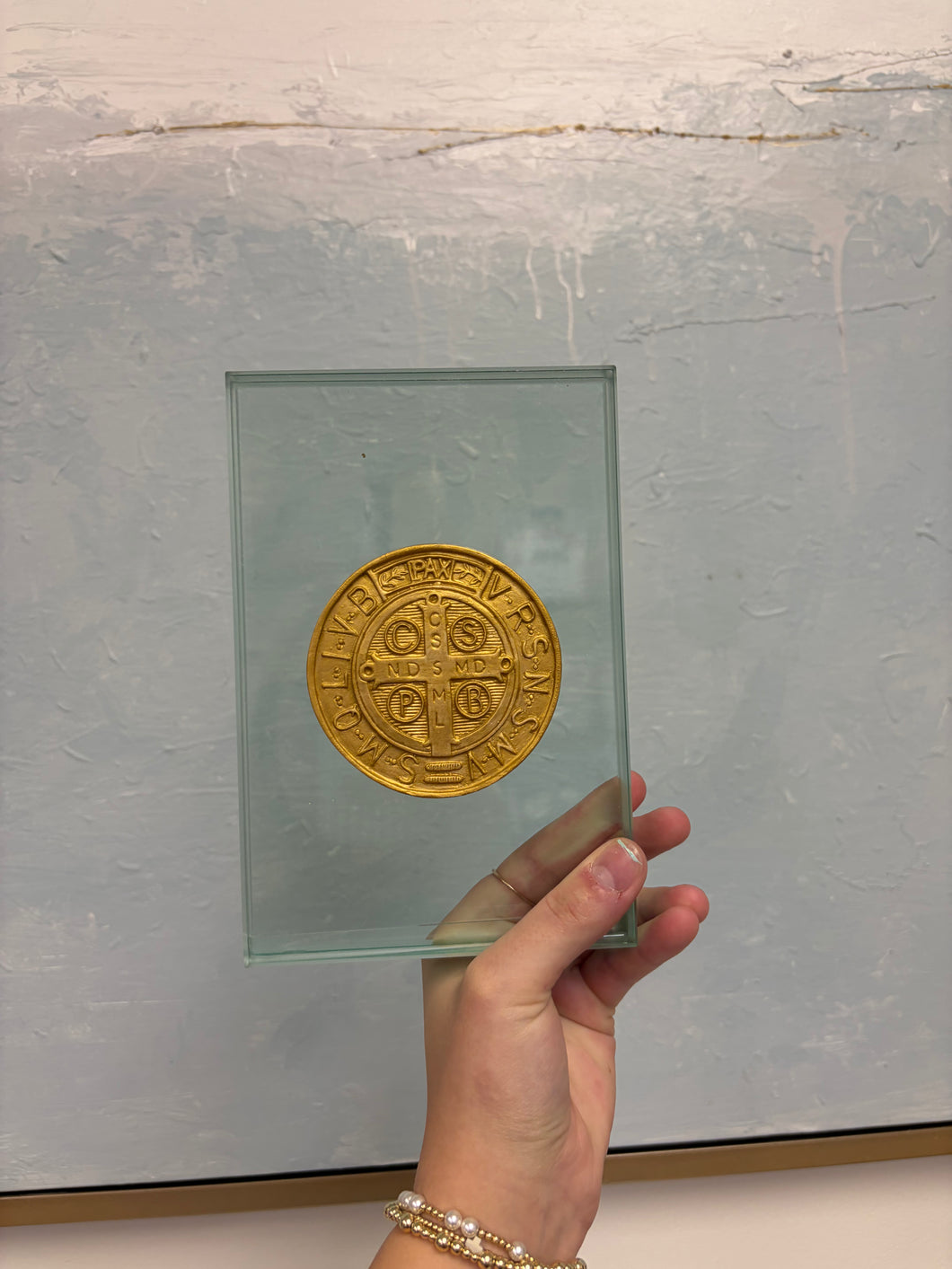 Saint Benedict medal glass block - Mary Abraham Collective