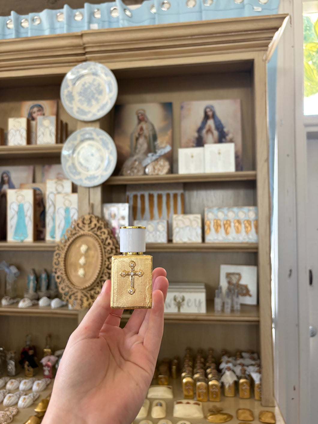 Small holy water spray bottle diamond  cross - By JLM Designs