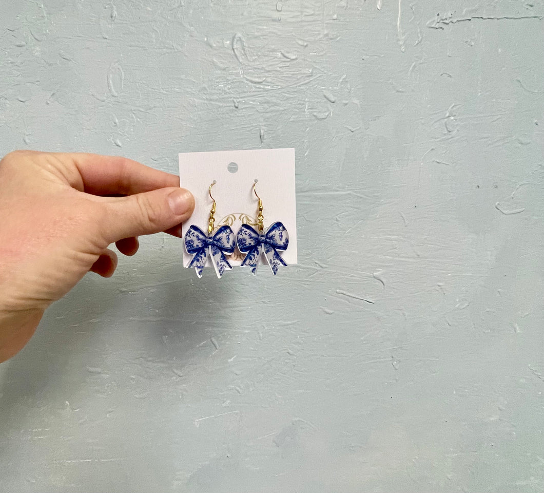 Blue and white bow Earrings - Engrained