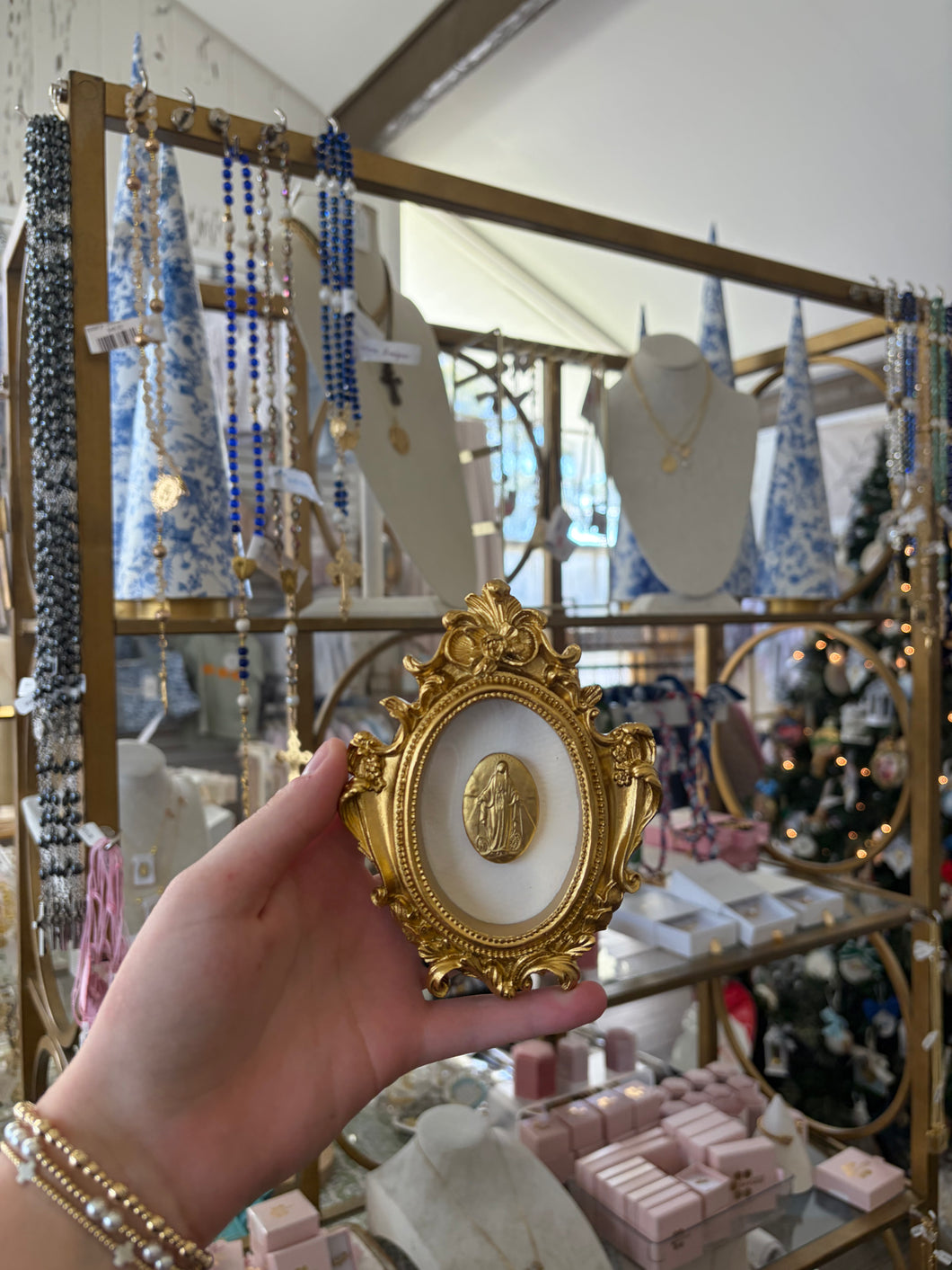 Our lady of grace on ivory backed gold frame- Christina Yeager Designs