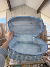 Load image into Gallery viewer, Top Handle Blue Floral Quilted Cosmetic Bag - Stretched out Designs

