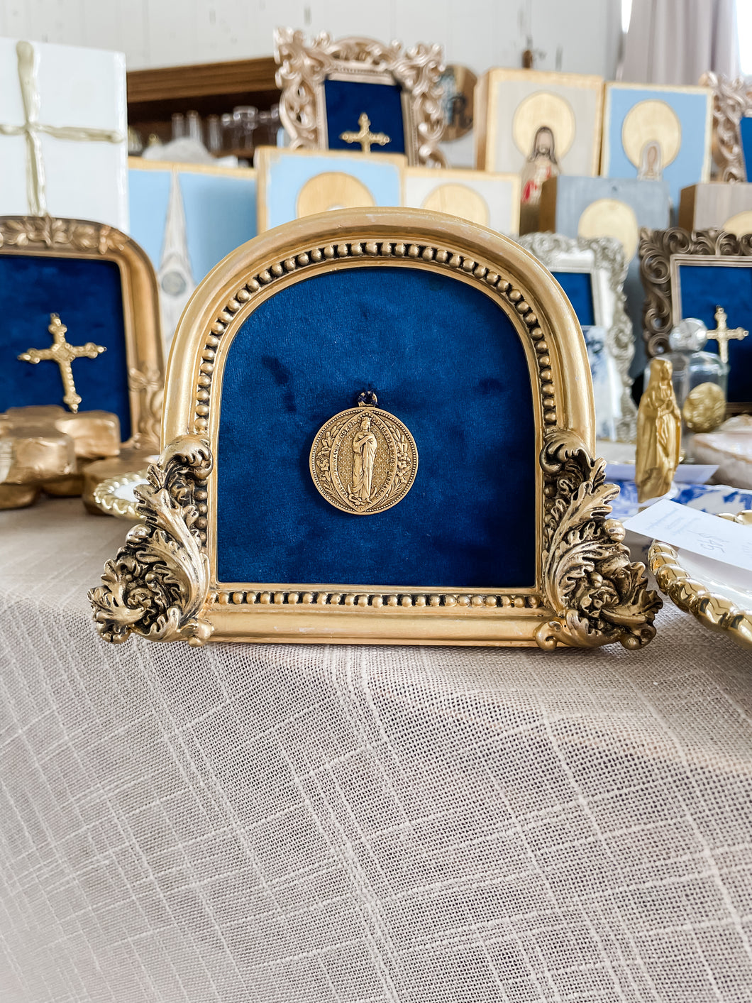 Style I - Velvet backed gold framed religious medals - Stella Maris Designs by Lauren Webb